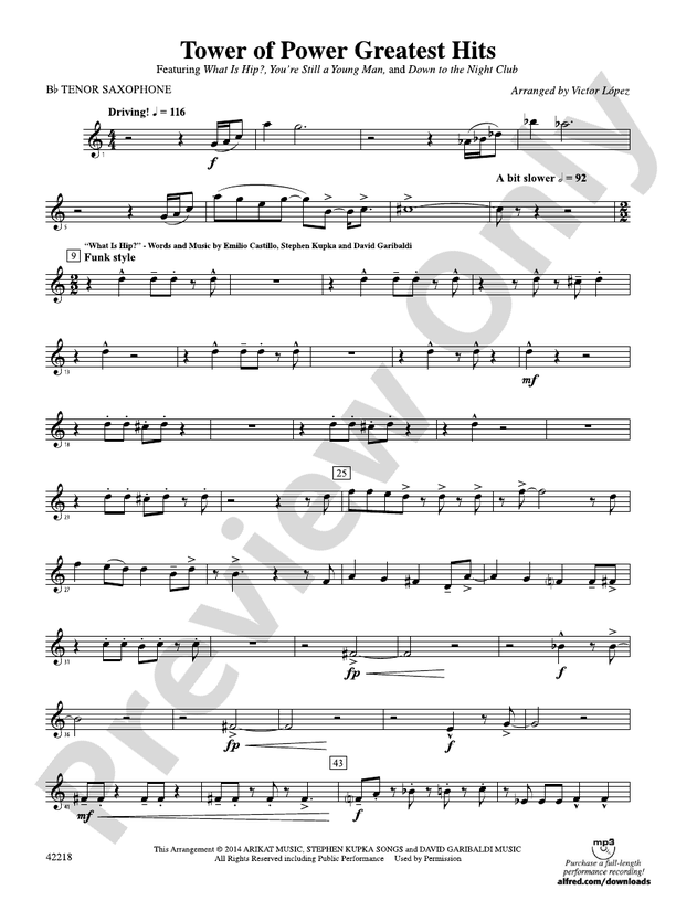 Tower of Power Greatest Hits Bflat Tenor Saxophone Bflat Tenor