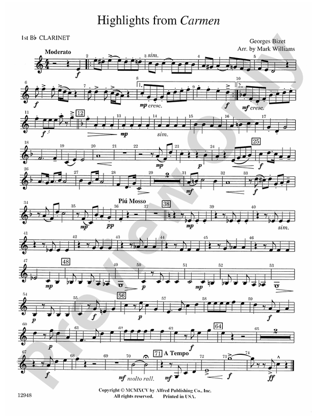 Highlights from Carmen: 1st B-flat Clarinet