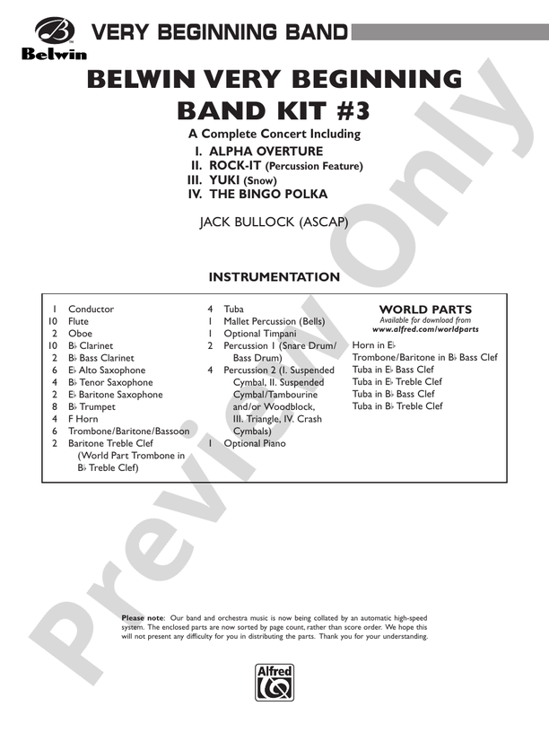 Belwin Very Beginning Band Kit #3: Concert Band Conductor Score & Parts ...