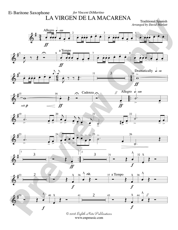 La Virgen de la Macarena (Solo Trumpet and Concert Band): E-flat Baritone Saxophone