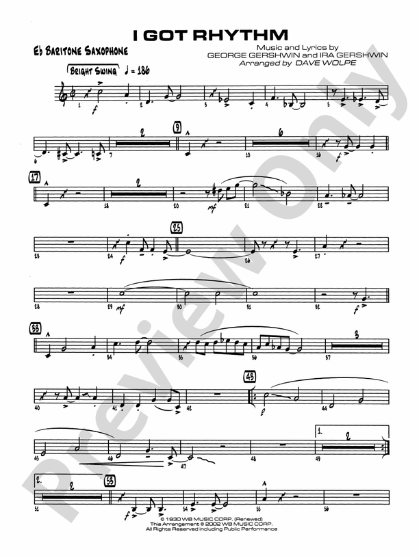 I Got Rhythm: E-flat Baritone Saxophone: E-flat Baritone Saxophone Part - Digital Sheet Music ...