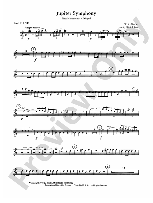 Jupiter Symphony, 1st Movement 2nd Flute 2nd Flute Part Digital
