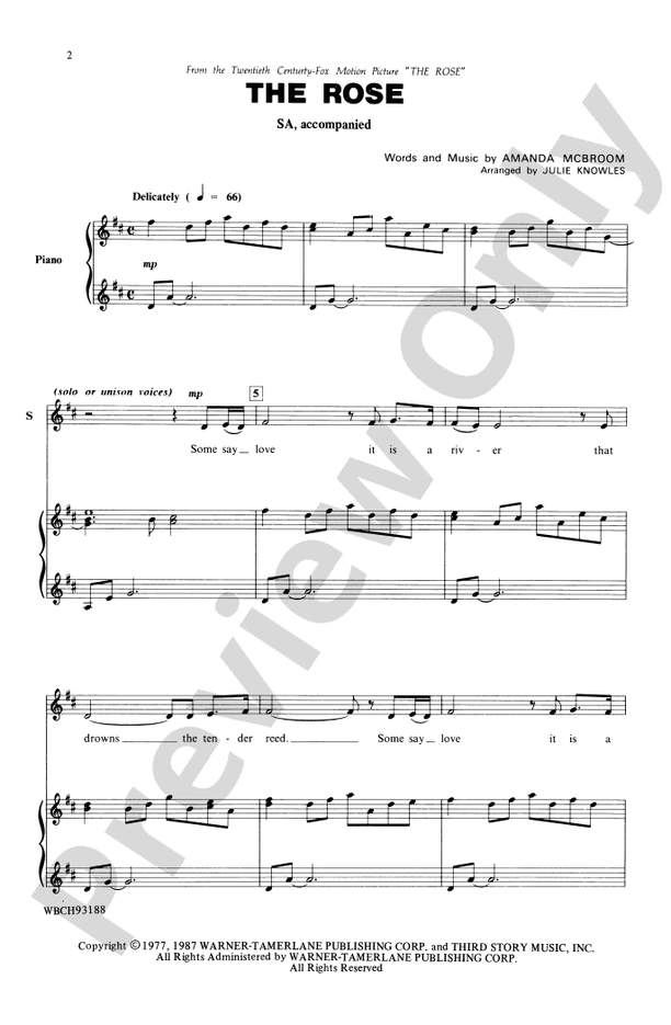 The Rose: SA Choral Octavo: Amanda McBroom - Digital Sheet Music Download