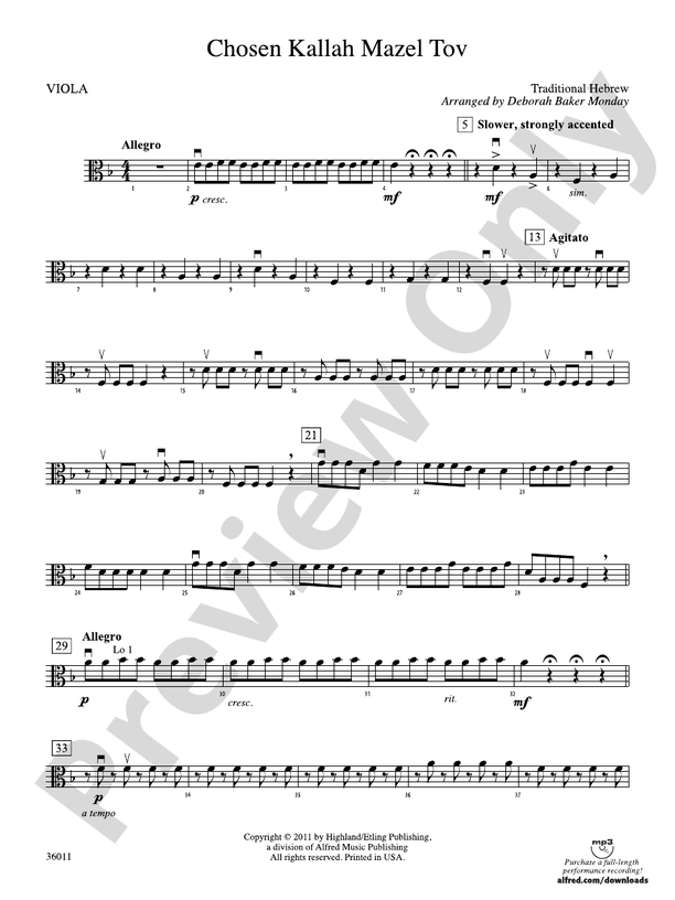 Chosen Kallah Mazel Tov Viola Viola Part Digital Sheet Music Download