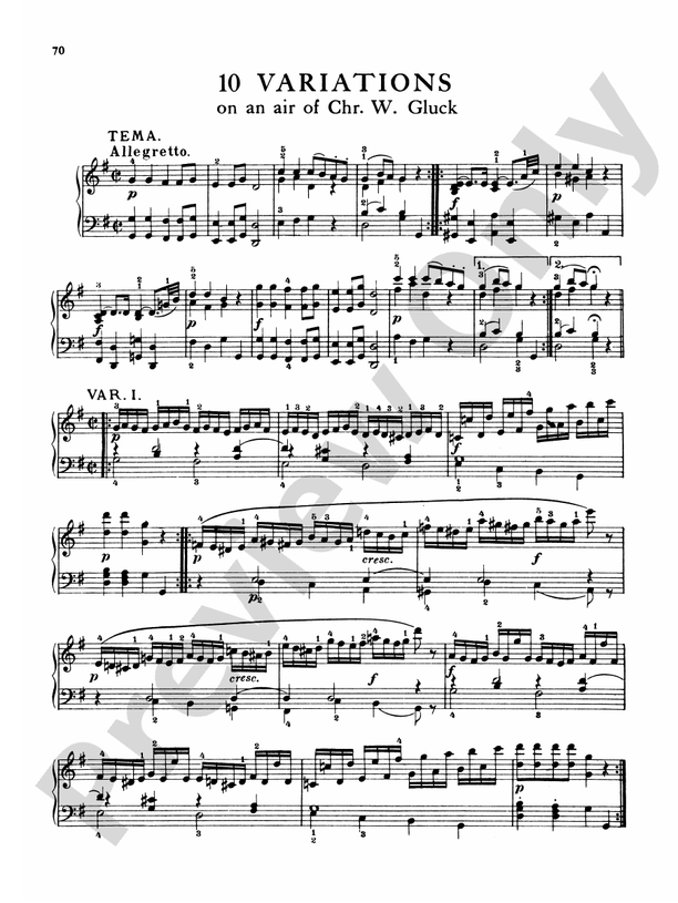 Mozart Variations, Complete 10 Variations on an Air of Chr. W. Gluck, K. 455 Part Digital