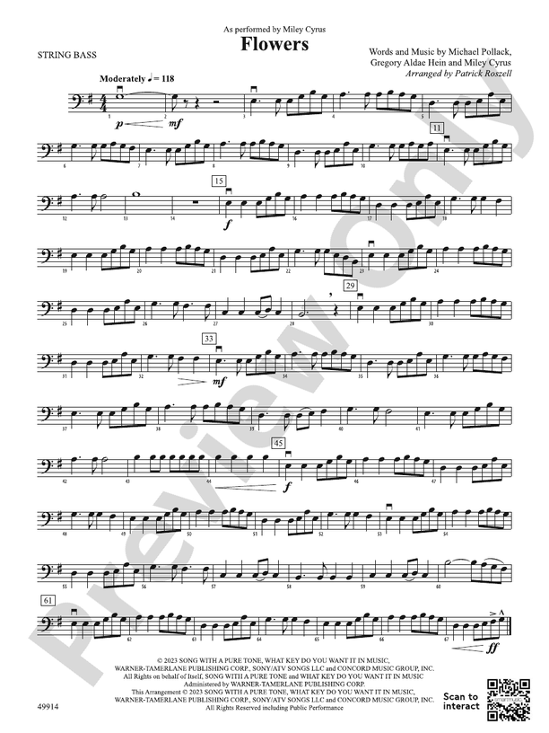 Flowers String Bass String Bass Part Digital Sheet Music Download