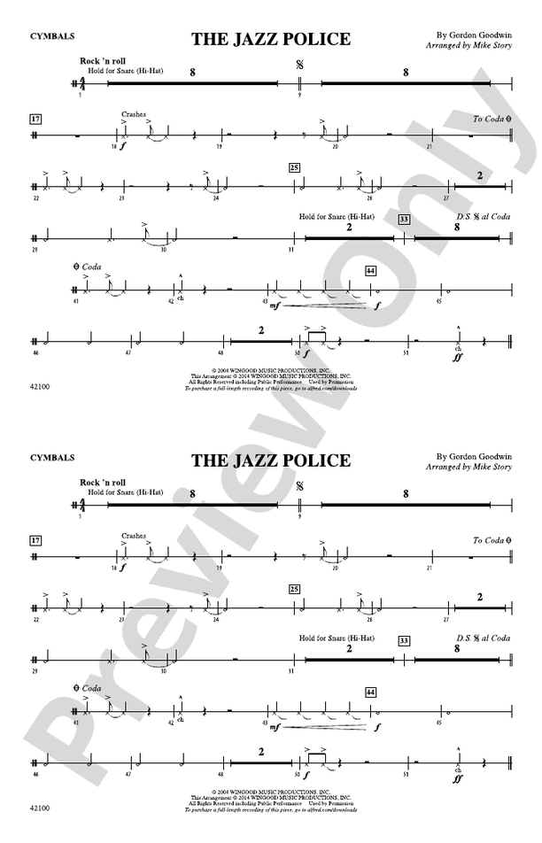 The Jazz Police Cymbals Cymbals Part Digital Sheet Music Download