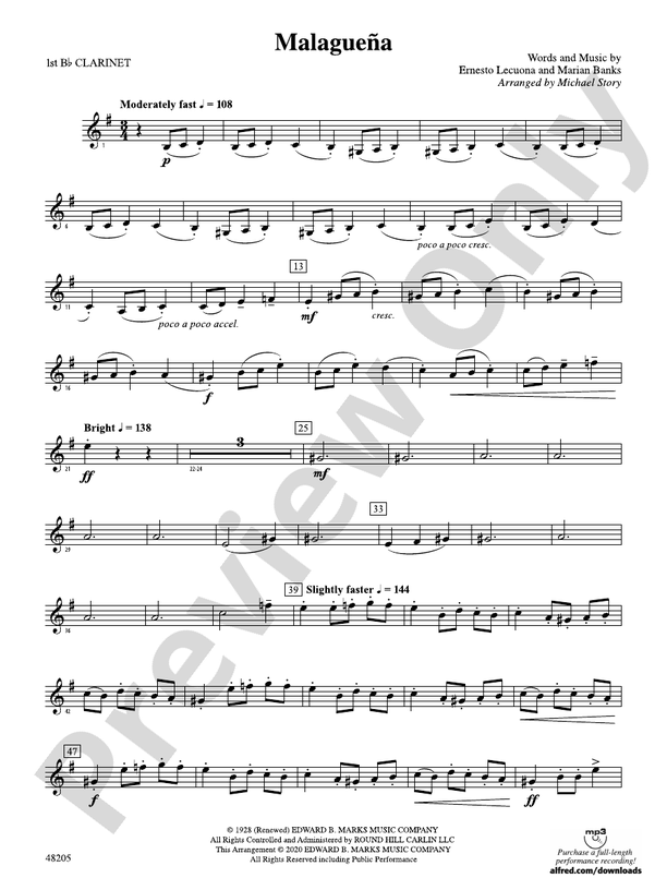 Malagueña: 1st B-flat Clarinet: 1st B-flat Clarinet Part - Digital ...