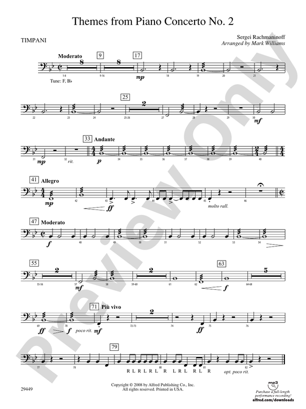 Themes from Piano Concerto No. 2 Timpani Timpani Part Digital Sheet