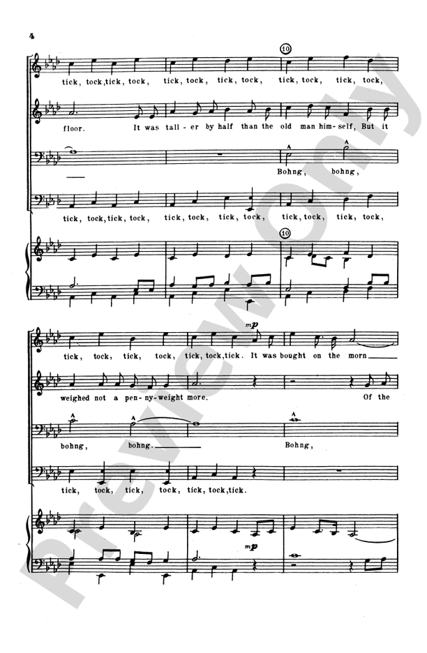 Grandfather's Clock TTBB Choral Octavo Henry C. Work Digital Sheet
