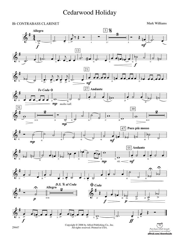 Cedarwood Holiday: (wp) B-flat Contrabass Clarinet