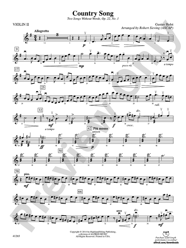 Country Song 2nd Violin 2nd Violin Part Digital Sheet Music Download