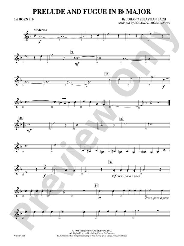 Prelude And Fugue In B Flat Major 1st F Horn 1st F Horn Part Digital Sheet Music Download 