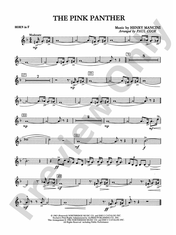 The Pink Panther: 1st F Horn: 1st F Horn Part - Digital Sheet Music ...