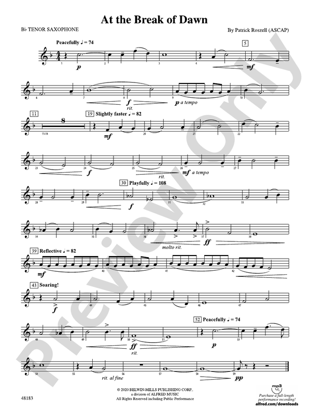 At the Break of Dawn: B-flat Tenor Saxophone