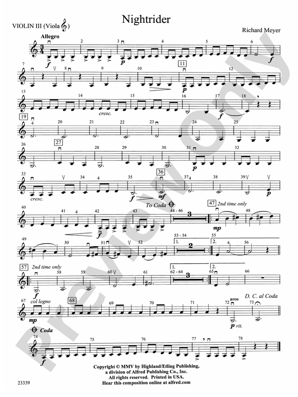 Nightrider: 3rd Violin (Viola [TC]): 3rd Violin (Viola [TC]) Part ...