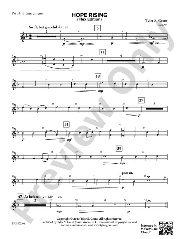 Hope Rising Part 4 F Instruments Part 4 F Instruments Part Digital Sheet Music Download