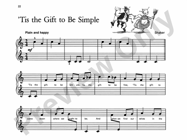 'Tis the Gift to Be Simple - Piano Solo with Lyrics (with Optional Duet Accompaniments)