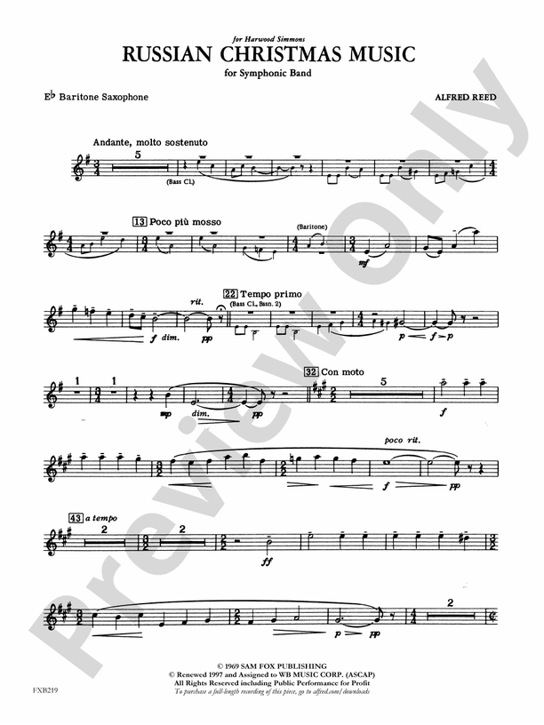 Russian Christmas Music Eflat Baritone Saxophone Eflat Baritone