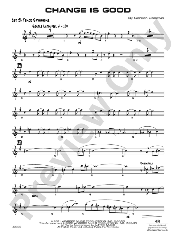 Change Is Good Bflat Tenor Saxophone Bflat Tenor Saxophone Part