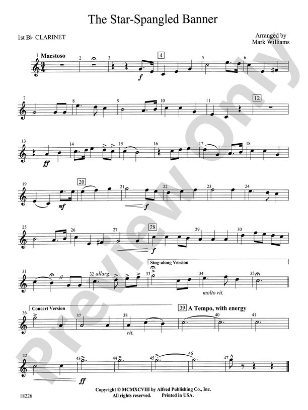 The Star Spangled Banner: 1st B-flat Clarinet