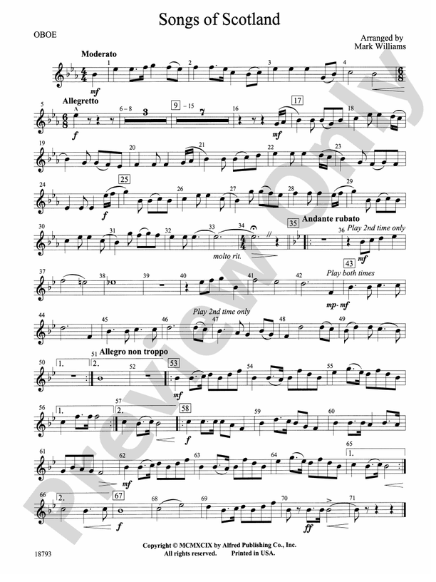 Songs of Scotland Oboe Oboe Part Digital Sheet Music Download