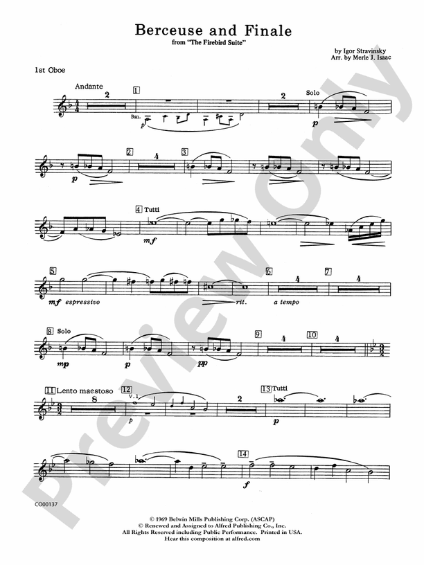 Berceuse and Finale (from the Firebird Suite): Oboe: Oboe