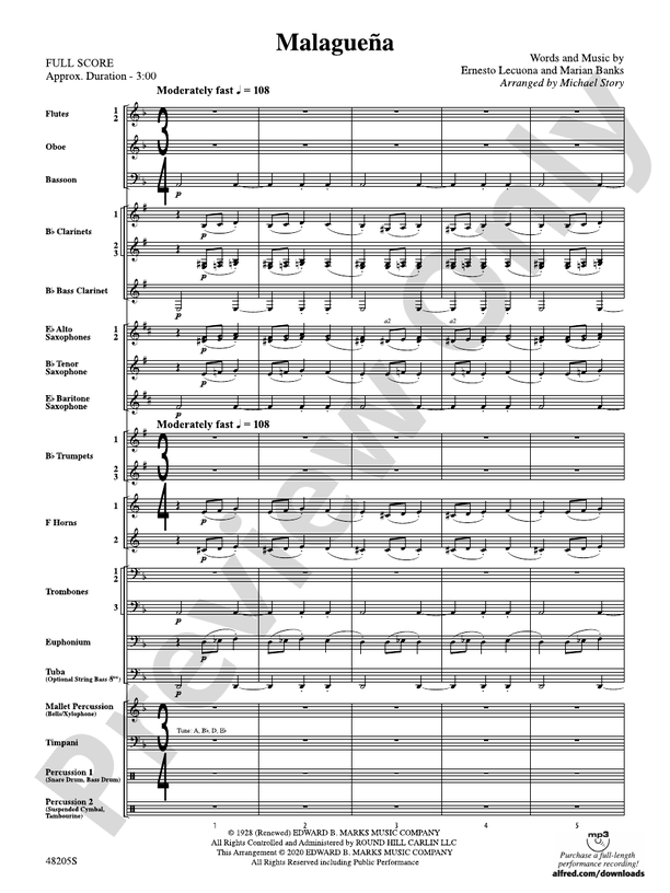 Malagueña: Score: Concert Band Score - Digital Sheet Music Download