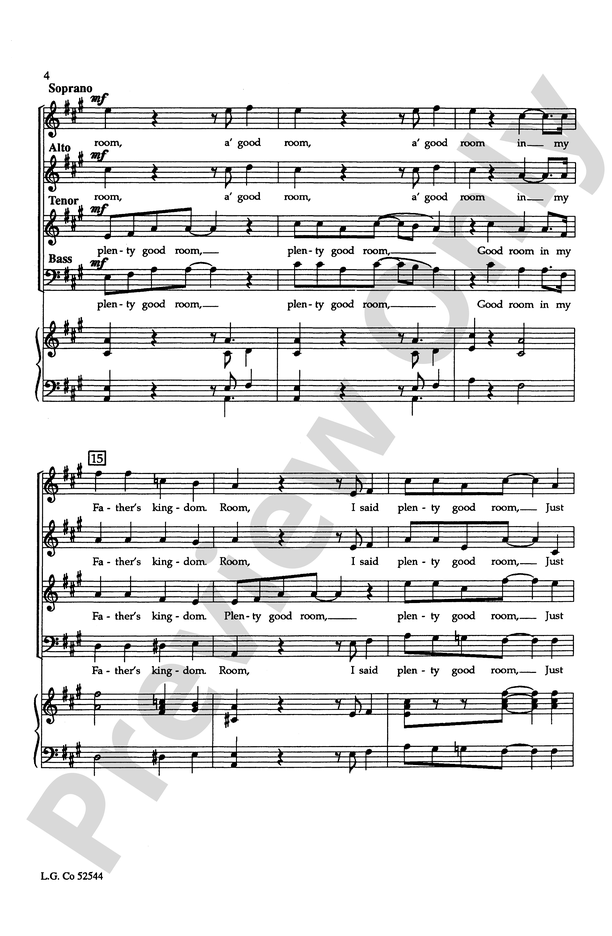 Plenty Good Room Sit Down Servant Satb Choral Octavo Digital Sheet Music Download 