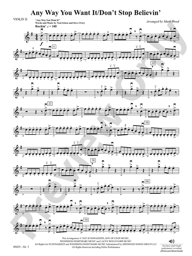 Any Way You Want It / Don't Stop Believin' Violin 2 Grade 3 Violin