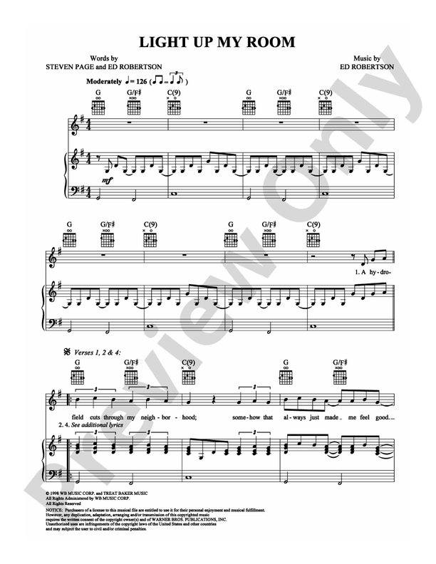 Light Up My Room: Piano/Vocal/Chords: Barenaked Ladies - Digital Sheet