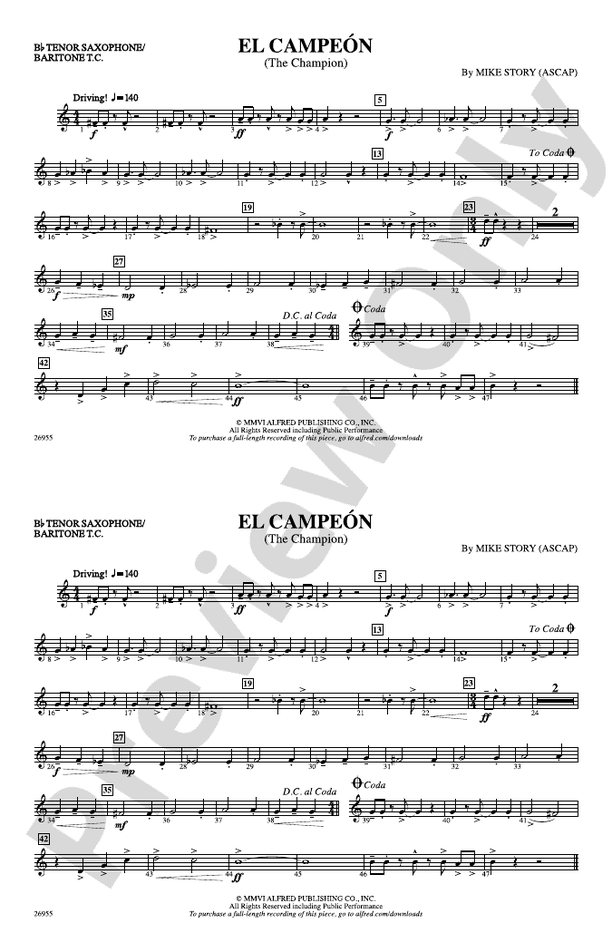 El Campeón Bb Tenor Saxophone/Bartione Treble Clef Bb Tenor Saxophone