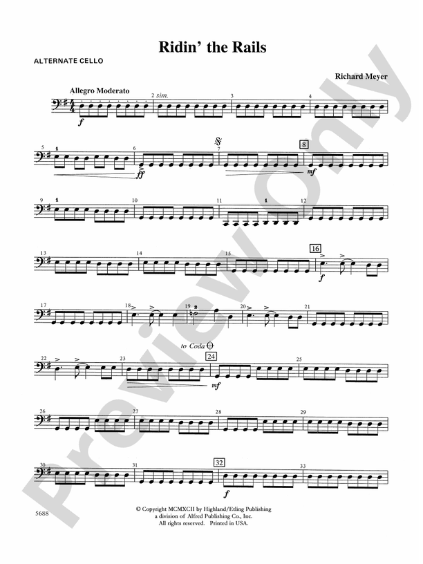 Ridin' the Rails Alternate Cello Alternate Cello Part Digital Sheet