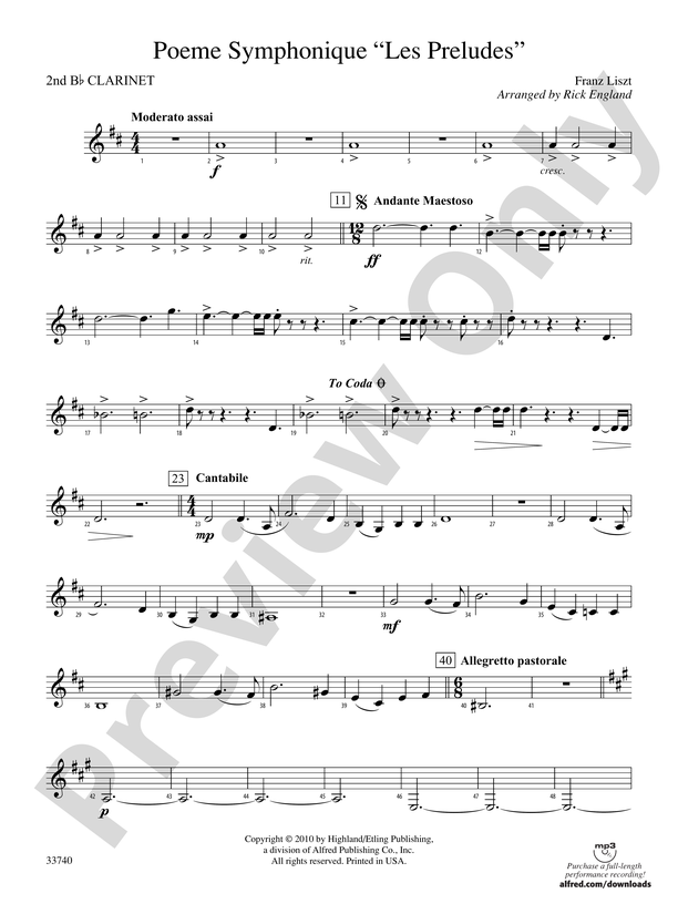Poeme Symphonique "Les Preludes": 2nd B-flat Clarinet