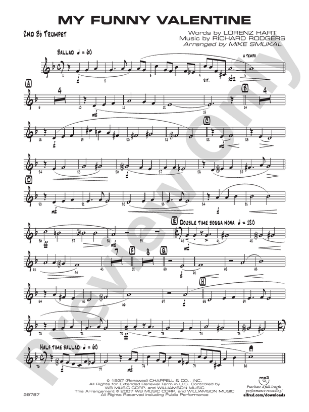 My Funny Valentine 2nd Bflat Trumpet 2nd Bflat Trumpet Part Digital Sheet Music Download
