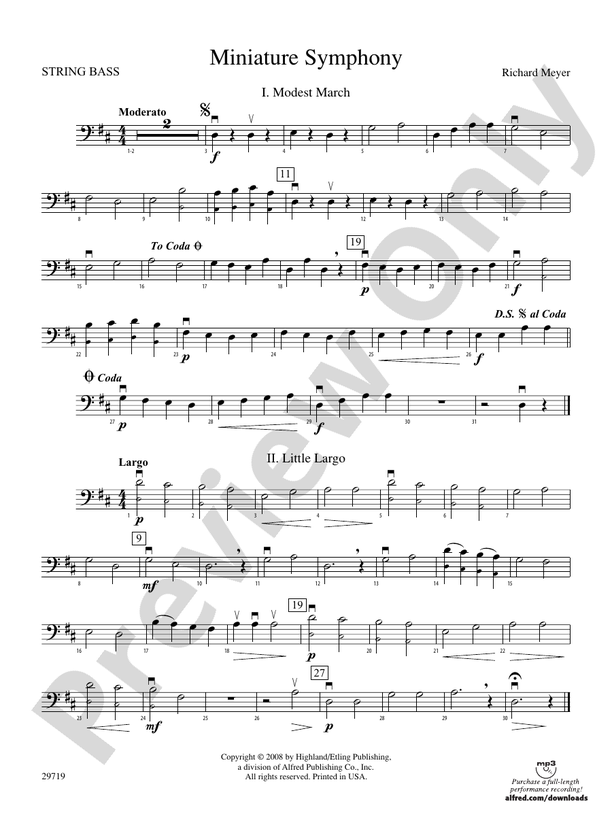 Miniature Symphony String Bass String Bass Part Digital Sheet Music