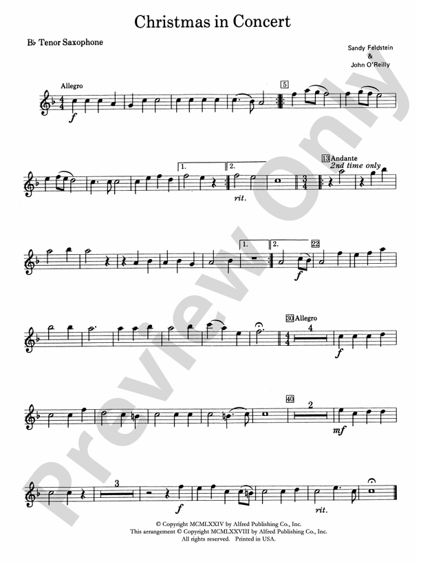 Christmas In Concert B Flat Tenor Saxophone B Flat Tenor Saxophone Part Digital Sheet Music 8142