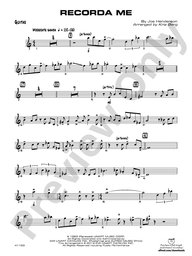 Recorda me Guitar Guitar Part Digital Sheet Music Download