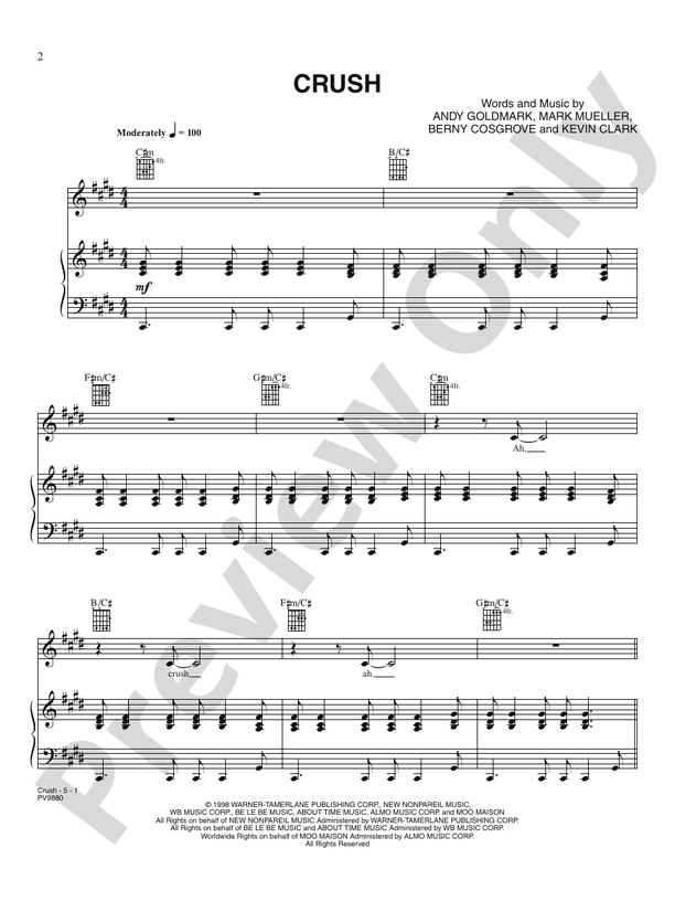 Crush Piano/Vocal/Chords Jennifer Paige Digital Sheet Music Download