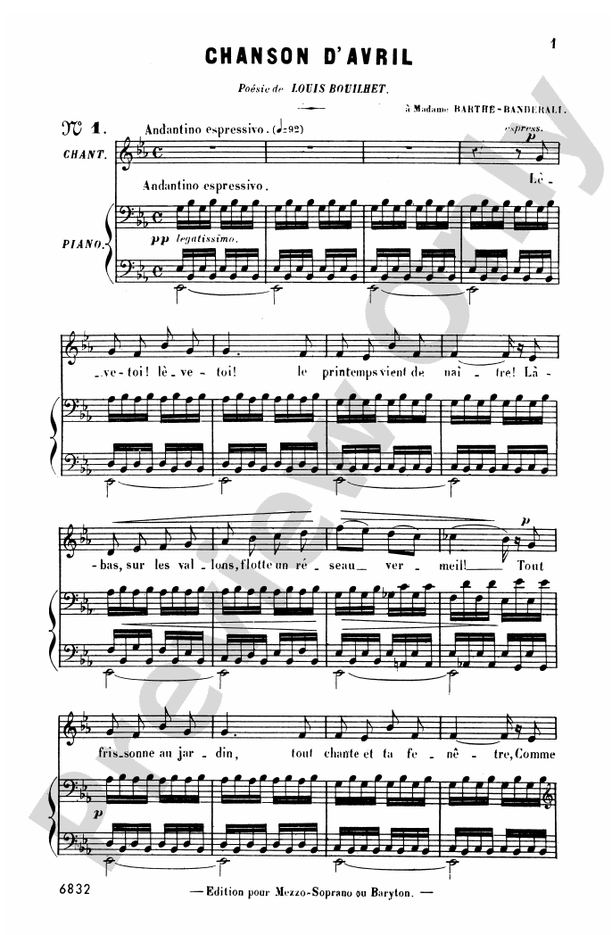Bizet: Twenty Melodies-- Mezzo-Soprano or Baritone (French)