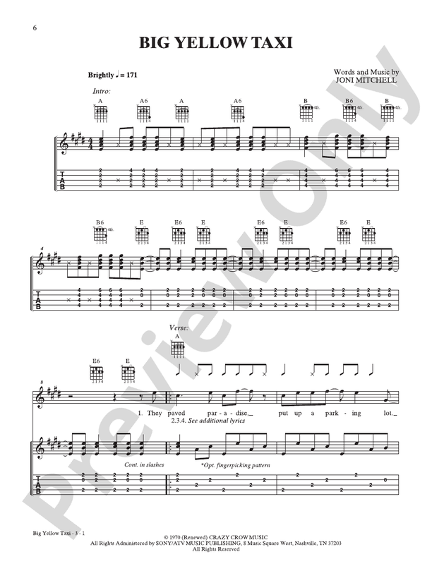 Big Yellow Taxi: Banjo: Joni Mitchell - Digital Sheet Music Download