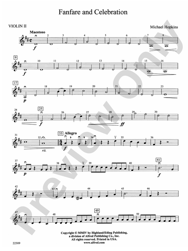 Fanfare and Celebration 2nd Violin 2nd Violin Part Digital Sheet