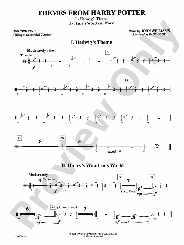 Harry Potter, Themes from 2nd Percussion 2nd Percussion Part