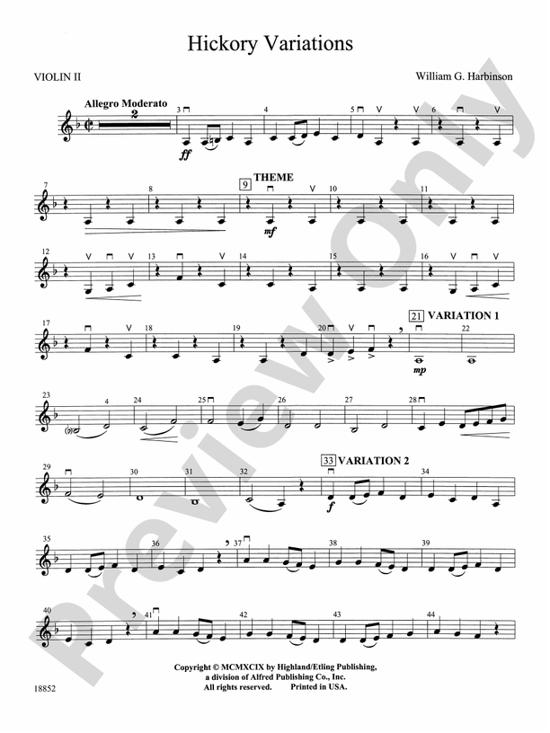 Hickory Variations 2nd Violin 2nd Violin Part Digital Sheet Music