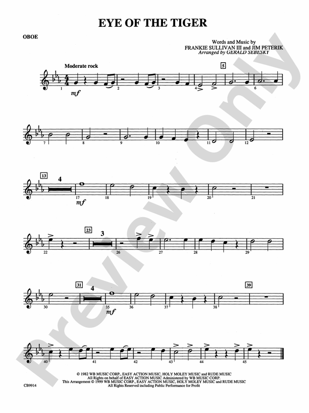 Eye of the Tiger Oboe Oboe Part Digital Sheet Music Download