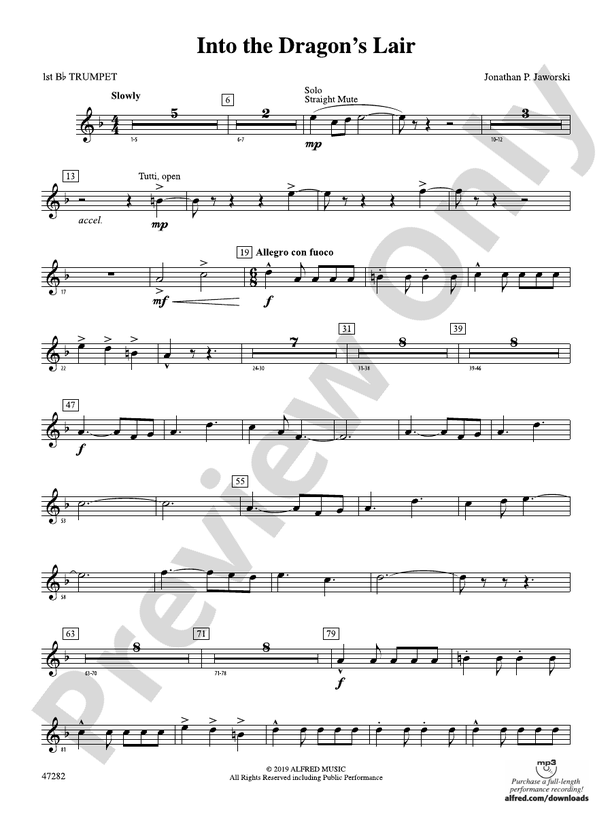 Musical Lair Instruments Into the Dragon's Lair: 1st B-flat Trumpet: 1st B-flat Trumpet Part ...