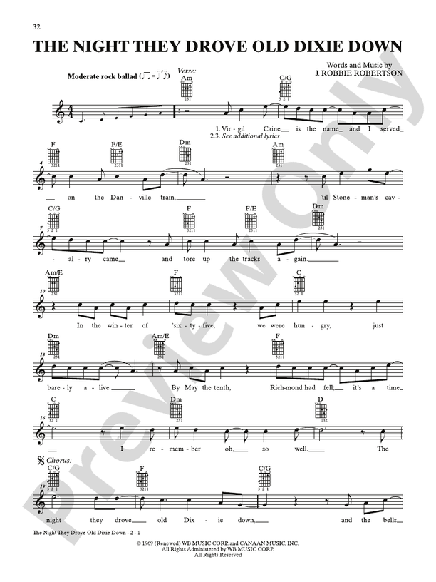 The Night They Drove Old Dixie Down: Guitar: The Band - Digital Sheet ...