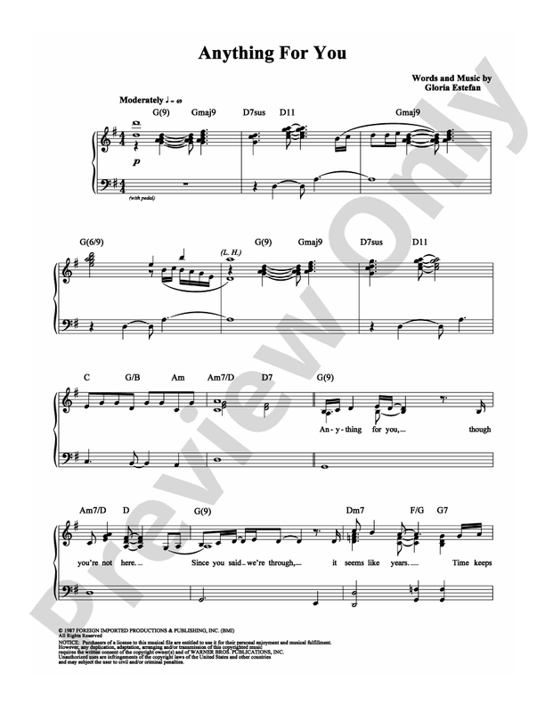 Anything For You: Piano/Vocal/Chords: Gloria Estefan - Digital Sheet