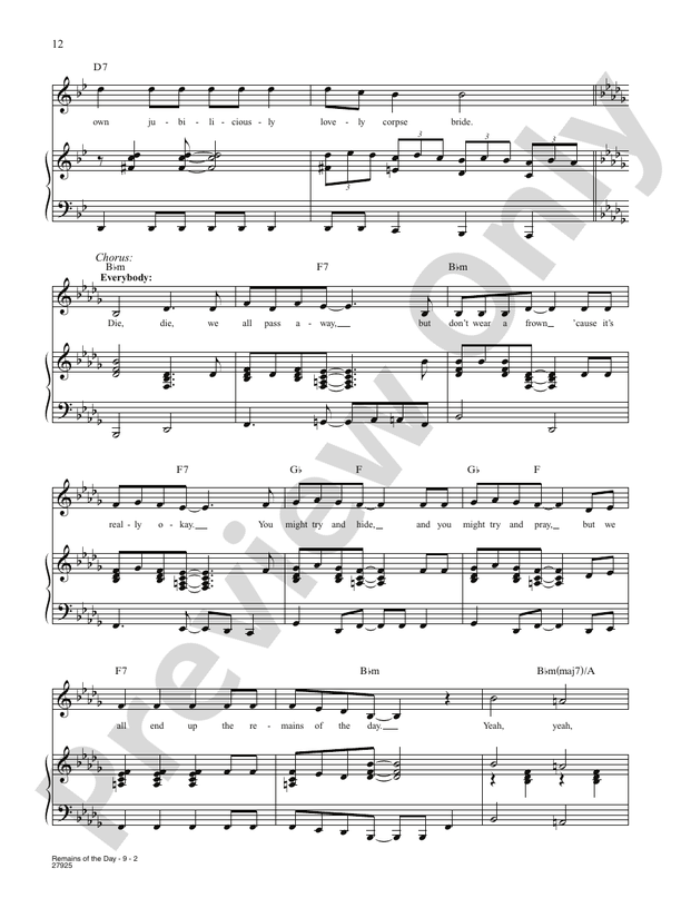 Corpse Bride Remains Of The Day Lyrics Remains Of The Day (from "Corpse Bride"): Piano/Vocal/Chords: Danny