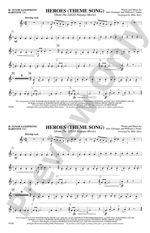 Heroes (Theme Song): Bb Tenor Saxophone/Bartione Treble Clef